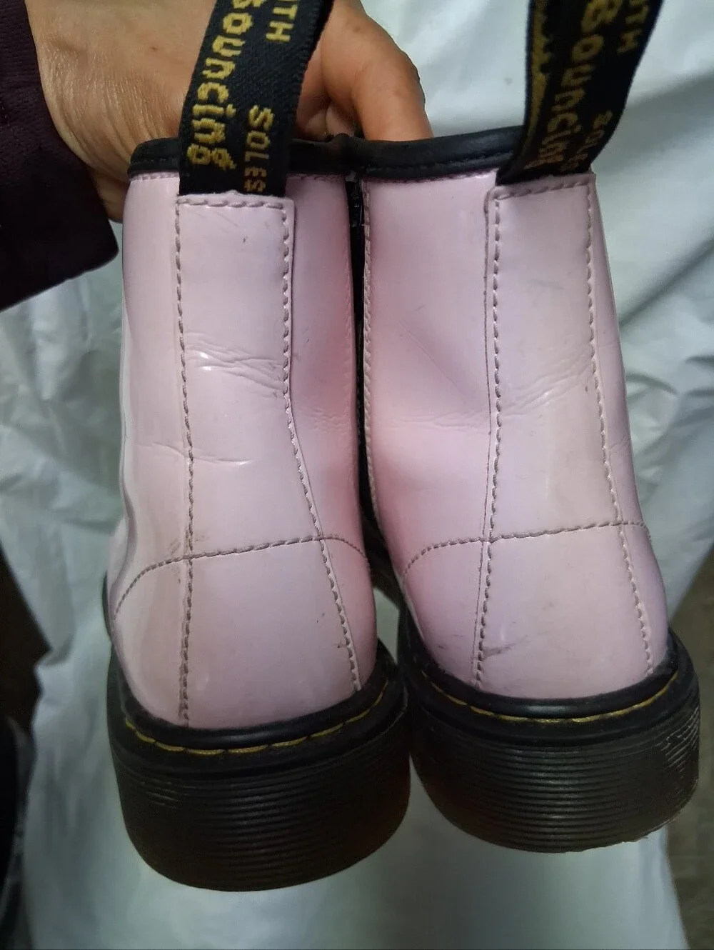 Dr. Martens Little Girl's Pink and Black Lace-Up Boot Interior Detail Sz 3